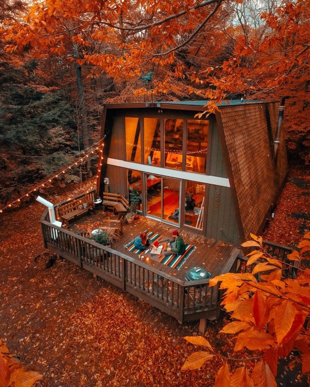 13. A cottage in a red forest of Tannersville, New York